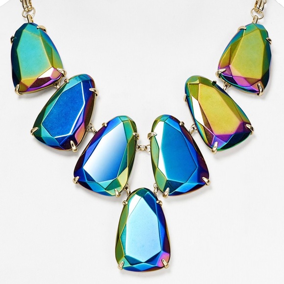 NWOT Kendra Scott Rare & Retired Harlow Necklace Black Iridescent & Gold GORG! - Picture 7 of 10